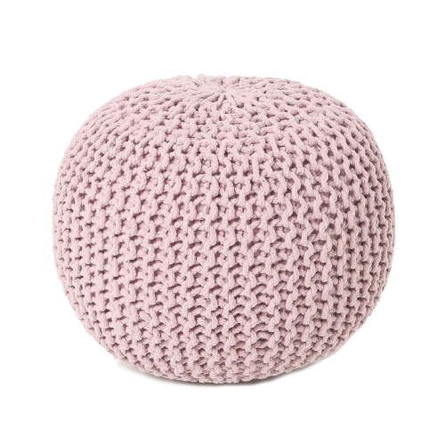 · REDEARTH · Round Pouf Ottoman - Braided Boho Poof Home Décor Pouffe Circular Footrest for Living Room - Bedroom - Lounge - 100% Cotton (19.5"x19.5"x14") - Pale Pink