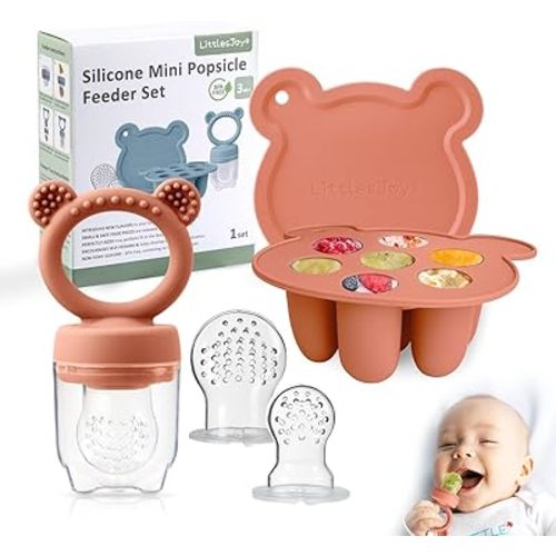 Infant Baby Fruit Feeder & Food Feeder, Breast Milk Popsicle Mold for purees, Baby Teething Relief teether,4pcs self Feeding Sets for Toddler, BPA Free 3 Month + (Muted)