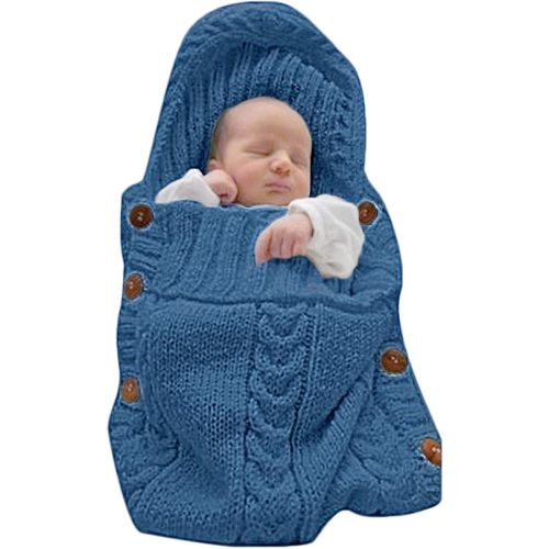 XMWEALTHY Newborn Baby Wrap Swaddle Blanket Knit Sleeping Bag Receiving Blankets Stroller Wrap for Baby Blue 0-6 Month