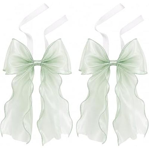 2 Pack Bow Curtain Tiebacks, French Style Silky Ribbon Curtain Holdbacks with Decorative Rope, Elegant Tie Backs for Curtains, Window Drapes, Bedroom Living Room Home Decor (Mint Green)