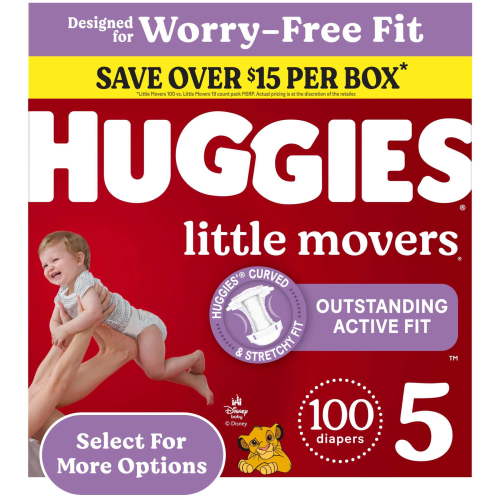 Huggies Little Movers Baby Diapers, Size 5 (27+ lbs), 100 Count (Select for More)