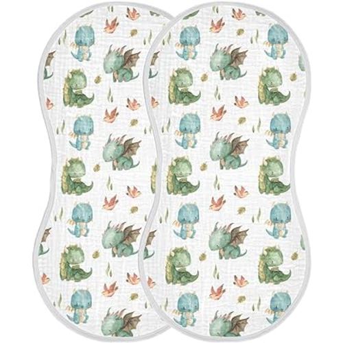Burbuja Cute Dragon Muslin Baby Burp Cloths, Soft & Absorbent Cotton Burping Rags for Newborn Boys & Girls, 2 Pack