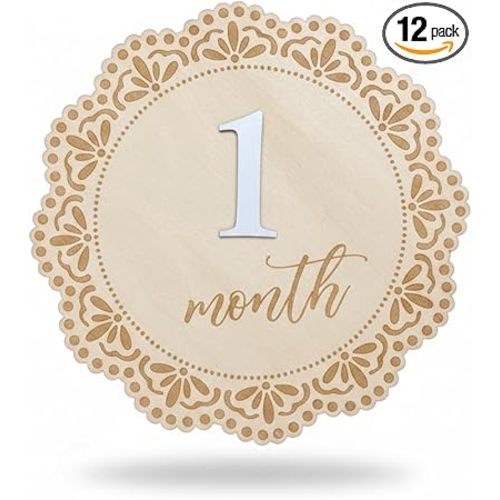 Baby's Monthly Milestone Marker 1-12 Month Milestone Marker, Double-Sided Wooden Milestone Marker, Newborn Photography Accessories, Wooden 3D Milestone Cards for Photos, Nursery Room Decoration (QR3)