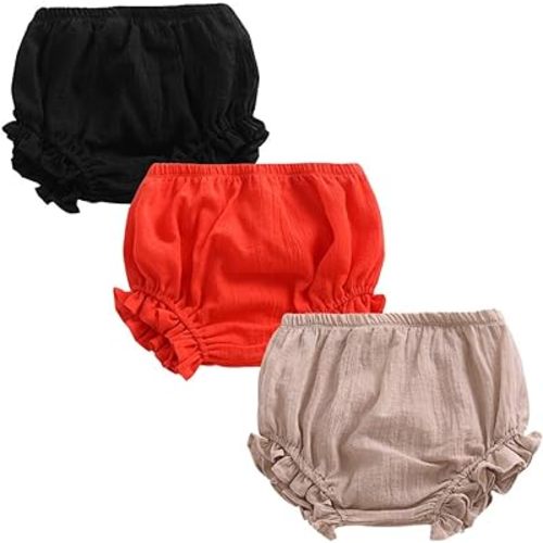 3PC Shorts Set Newborn Baby Girls Boys Pants Cotton Linen Blend Cute Floral Bloomers Triangle Shorts