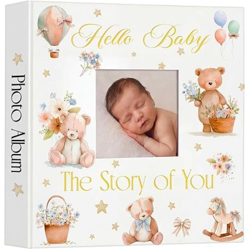 Thyle Baby Photo Album 4x6 600 Pockets Book Keepsake Gifts for Boy or Girl Newborn Memory Book with Front Window Holds Photo Album for New Parents Baby Shower Welcome Party (Bear)