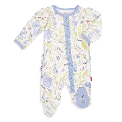 blue blossom organic cotton ruffle magnetic parent favorite footie