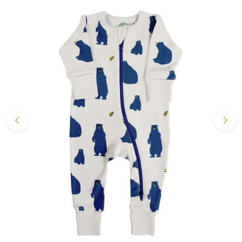 Organic Signature Print '2-Way' Zip Romper - Long Sleeve - “Blue Bears” - Parade Organics