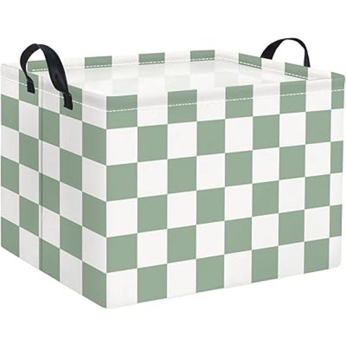 Cesta rectangular para niños, cesta de almacenamiento de tela para bebé, caja organizadora (cuadros verdes)