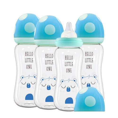 YOHKOH Anti-Colic Glass Baby Bottles,(8.8 oz/260ml),M Nipple,for 3m+ Toddler/Infant,4 pack,Blue