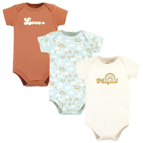 Hudson Baby Infant Girl Cotton Bodysuits, Magical Rainbow 3-Pack, 0-3 Months