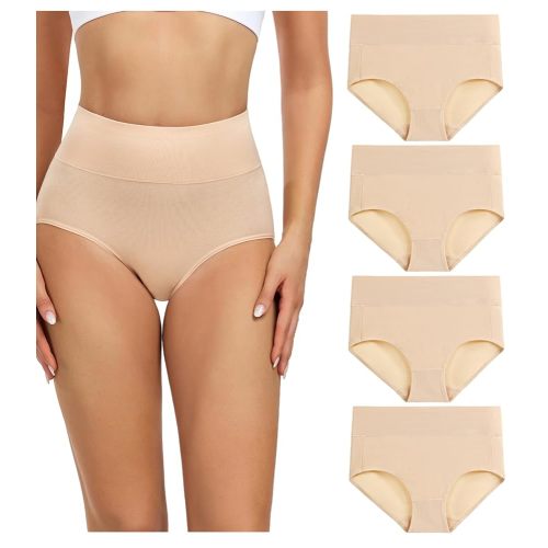 wirarpa Women's Cotton Underwear High Waisted Ladies Panties Full Coverage Briefs 4 Pack (Regular & Plus Size)
