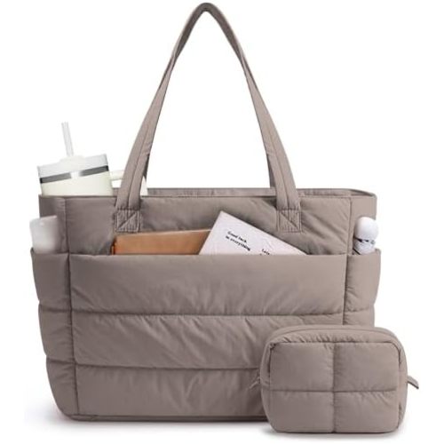 Narwey Nylon Puffer Tote Bag for Women, Quilted Work Nurse Teacher Tote Bag