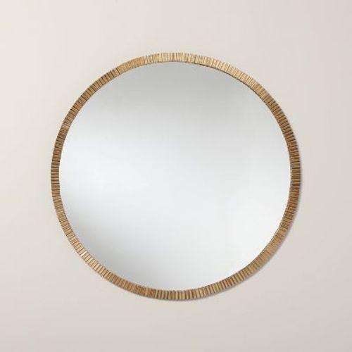 30" Pleated Brass Round Wall Mirror Antique Finish - Hearth & Hand™ With Magnolia: No Assembly, Farmhouse Style, Wall Mount
