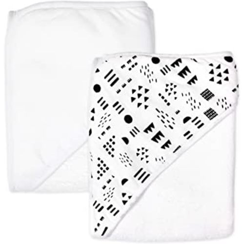 HonestBaby unisex baby 2-Pack Organic Cotton Hooded Towels Bandana, Pattern Play, One Size US