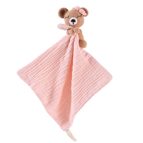 BBYP Baby Lovey Security Blanket Toy - Soft Animal Blanket Baby Quilt, Super Soft Newborn Gift, Handmade of Pure Cotton,Bear(girl)