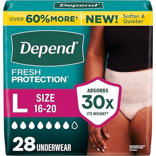 Depend Fresh Protection Adult Diapers, Incontinence Underwear for Women, Disposable, Maximum, Large, Blush, 28 Count, Packaging May Vary