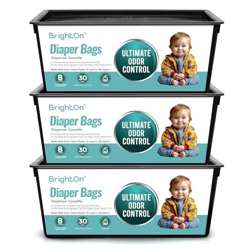BrightOn Diaper Pail Refill Bags Compatible with Genie Easy Roll Signature Diaper Pails, 3-Pack (90 Bags) (Unscented)
