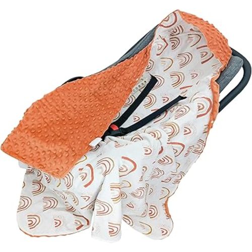 Miracle Baby Car Seat Blanket for Babies, Lightweight Cotton Swaddle Blanket with 3/5-Point Harness, Soft Minky Dot Wrap for Infant Boy Girl, 35" x 35"