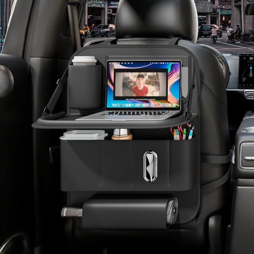 Backseat Car Organizer with Tray 1 Pack,Car Backseat Organizer with Foldable Table for Kids,Multifunctional Seat Back Organizer with Storage Pockets Car Storage Organizer (Black)