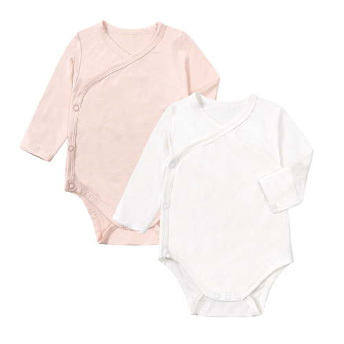 MYGBCPJS Toddler Baby Kimono Bodysuits Rayon From Bamboo Infant Long Sleeve Bodysuit with Side Snap, 2-Pack, Size Newborn - 24 Months