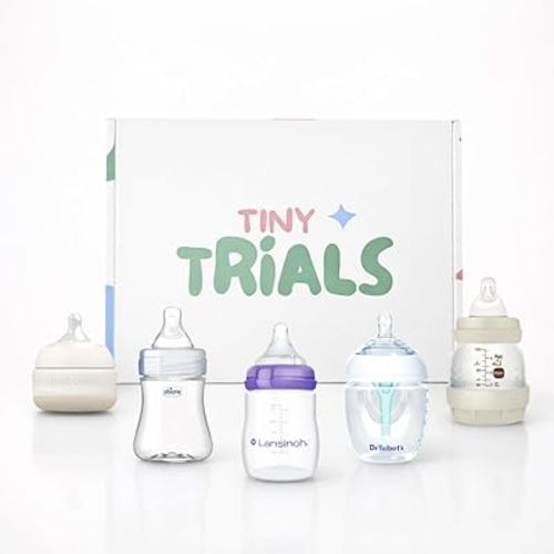 Baby Bottle Trial Pack Variety Box for Newborns & Infants – 5 Bottles Featuring Chicco, Dr. Talbot’s, MAM, Lansinoh & Babaloo – Anti-Colic, Breastfeeding-Friendly Baby Registry Gift, Tiny Trials