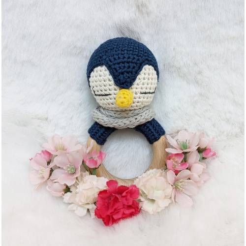 Handmade Crocheted Baby Rattle, Penguin