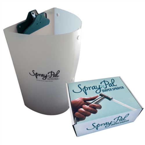 The Spray Pal cloth diaper sprayer and splatter shield in one discounted bundle with FREE shipping! Must have cloth diapering accessories, especially after your baby starts eating solid foods.