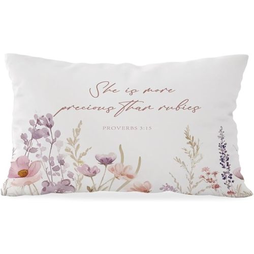 Baby Girl Nursery Decor Pillow Cover 12x20, in a Field of Roses She is a Wildflower Throw Pillow Case, Wildflower Flower Nursery Floral Decor for Nursery Playroom Kids Room