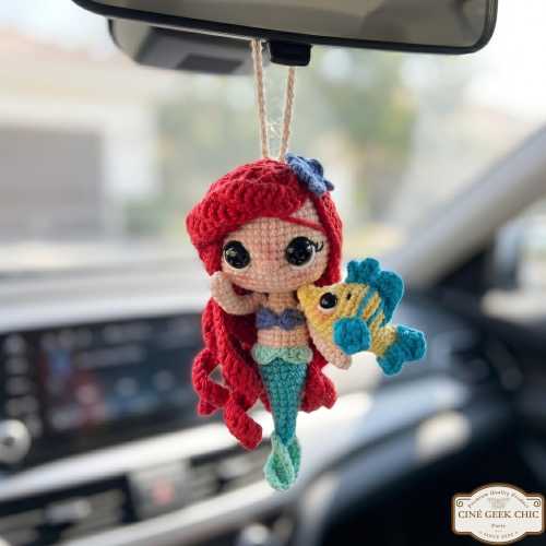 Handmade Flounder Friend Ariel Princess Crochet Car Hanging, Ocean Duo Charm