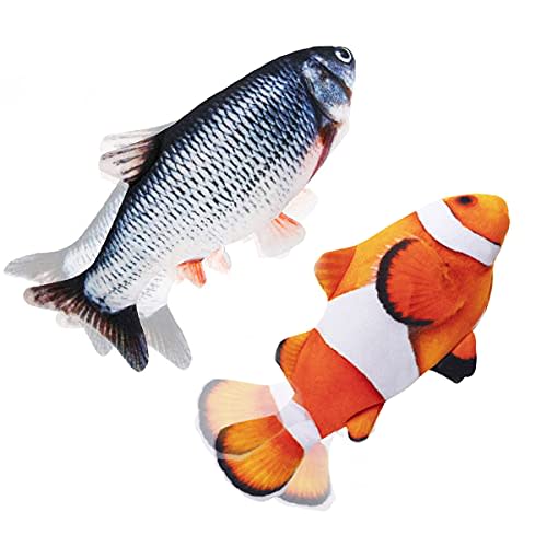 Interactive Cat Toys Flopping Fish with Catnip, Motion Activated Cat Toy | 2Pack Moving Floppy Fish for Indoor Cats, 11" Electric Automatic Kitten Kicker Exercise Toy, Wiggle SilverVine for Small Dogs