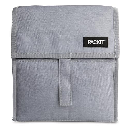 PackIt® Freezable Lunch Bag, Gray Fog, Built with ECOFREEZE® Technology, Foldable, Reusable, Zip and Velcro Closure with Buckle Handle, Designed for Work Lunches and Fresh Lunch On the Go