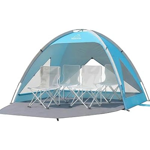 Wolfwise Large Beach Tent Sun Shelter for 3-4 Person, Spacious Sun Shade UPF 50+ UV Protection, Extendable Floor for Privacy, 3 Ventilated Mesh Windows, Portable with Carrying Bag, 95 ″x65″x55″, Blue