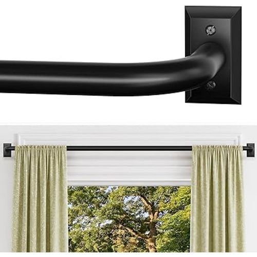 ZYRW Black Curtain Rods, Room Darkening Rod for Windows 48 to 90 Inches(4-7.5Ft), Wrap Around Curtain Rods, Heavy Duty Blackout Drapery,Modern Decorative Window Treatment Rod, Matte Black