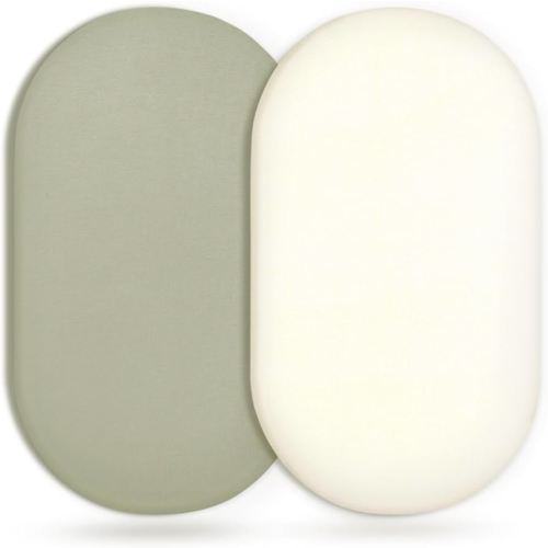 GRSSDER Stretchy Ultra Soft Fitted Bassinet Sheet 2 Pack, Universal Fit for Bassinets Baby Cradle Moses Basket Oval Rectangle Mattress Safe and Snug, Jersey Bassinet Sheets for Girls, Cream/Sage