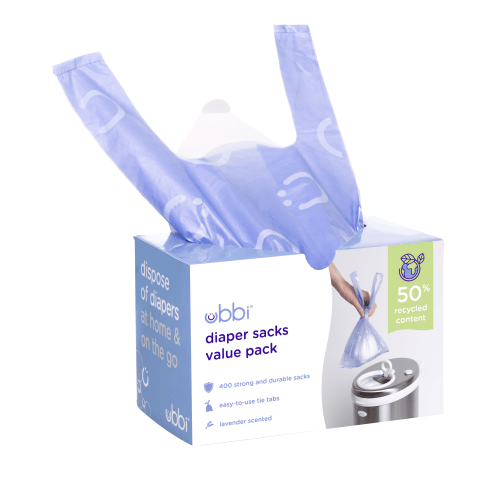Ubbi Disposable Diaper Sacks, Lavender Scented, Easy-to-Tie Tabs, Diaper Disposal or Pet Waste Bags, 400 Count