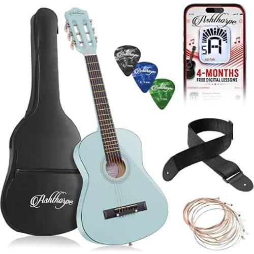 Amazon.com: Ashthorpe 30-inch Kids Acoustic Guitar (Light Blue), Beginner Starter Kit with Gig Bag, Extra Strings, Strap, Picks, and Lessons