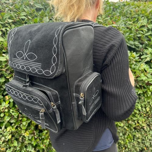 Boot Stitch Suede Backpack: Large Leather Boho Travel Bag with Lots of Compartment