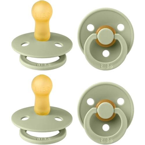 BIBS Pacifiers - Colour 4-Pack | BPA Free Baby Pacifier | Round Nipple Binkies | Natural Rubber Latex Soother | Made in Denmark | Size 6-18 Months | Sage