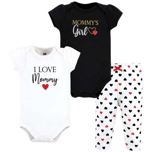 Hudson Baby Infant Girl Cotton Bodysuit and Pant Set, Girl Mommy Red Black, 0-3 Months