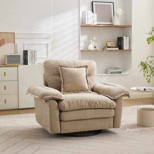 Everly Quinn 360° Swivel Chenille Accent Chair Upholstered Single Sofa With Lumbar Support Pillow & Reviews | Wayfair