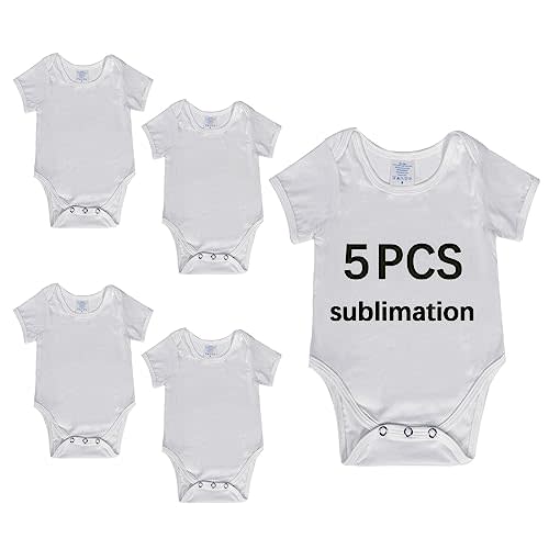 OKBA 5 PCS Sublimation Blank baby Romper,White Short Sleeve Shirt Polyester bodysuit for Baby Boys Girls