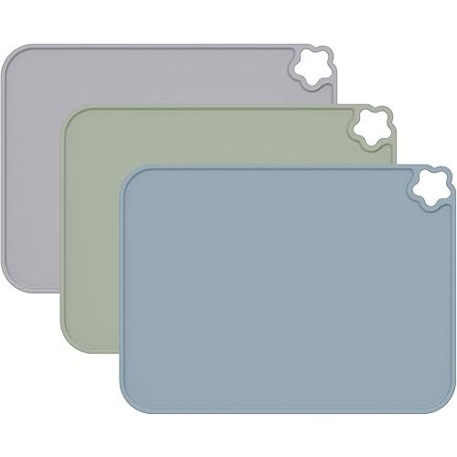 Cutebe Silicone Placemat for Toddles Kids Non-Slip Reusable Portable Kids Placemats for Dinning Table Heat Resistant Placemats, Baby Placemat Stain Resistant Silicone Mat for Dining Table 3 Pack
