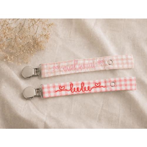 Personalized Gingham Pacifier Clip | Custom Name Baby Pacifier Holder | Pink Neutral Baby Gift | Baby Shower Gift