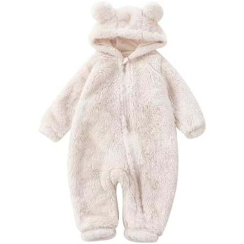 Newborn Baby Bear Fleece Romper One-Piece Footies Jumpsuit Pajama Infant Outfit for Baby Boys Girls