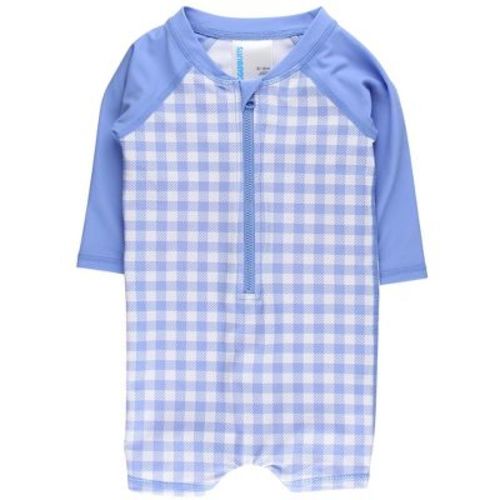 RuggedButts Baby/Toddler Boys UPF50+ Long Sleeve One Piece Rash Guard - Periwinkle Blue Gingham, 0-3m