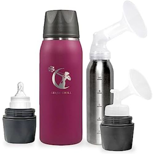 Breastmilk Chiller Reusable Storage Container by CERES CHILL | Cooler - Keeps Milk at Safe temperatures for 20+ Hours | Bottle Connects w/Major Pumps, 12 to 34oz (1 Chiller, Don’t Call Me “Hon” Plum)