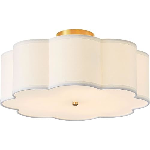 Giutna 17.7" Semi Flush Mount Ceiling Light Fixture, 3-Light Modern Close to Ceiling Light with Fabric Flower-Shaped Shade, Light Fixtures Ceiling Mount for Bedroom Nursery(Gold)