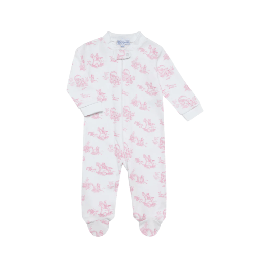 Pink Toile Zippered Footie