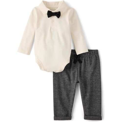 The Children's Place Baby Boys' And Newborn Long Sleeve Polo Bodysuit and Pants, 2 Piece Outfit