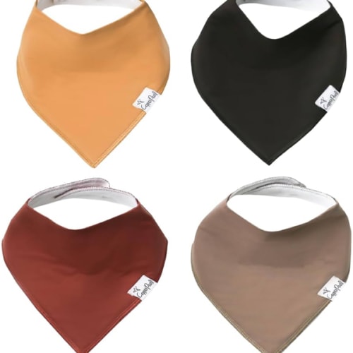 Copper Pearl 4 Pack Soft Cotton Baby Bibs for Drooling and Teething, Absorbent Drool Bibs for Baby Girl and Boy, Adjustable to Fit Newborns to Toddlers, Tons of Styles (Dune)